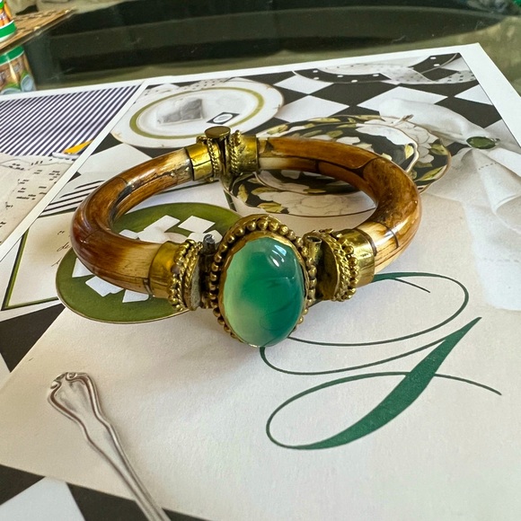 Anthropologie Tibetan Green Stone bangle bracelet - Picture 1 of 9